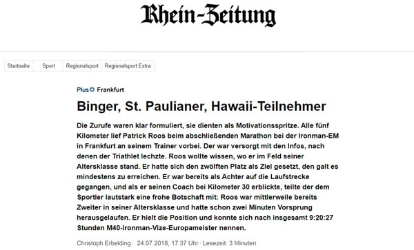 Rhein-Zeitung zum Ironman Frankfurt
